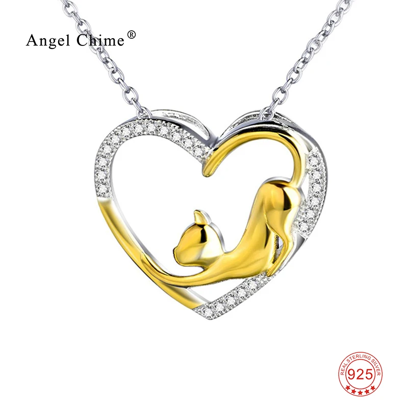 Cute Gold Cat Love Heart Patterned 925 Sterling Silver Crystal Statement Necklaces Collier For Women Girls Birthday Gift
Cute Gold Cat Love Heart Patterned 925 Sterling Silver Crystal Statement Necklaces Collier For Women Girls Birthday Gift