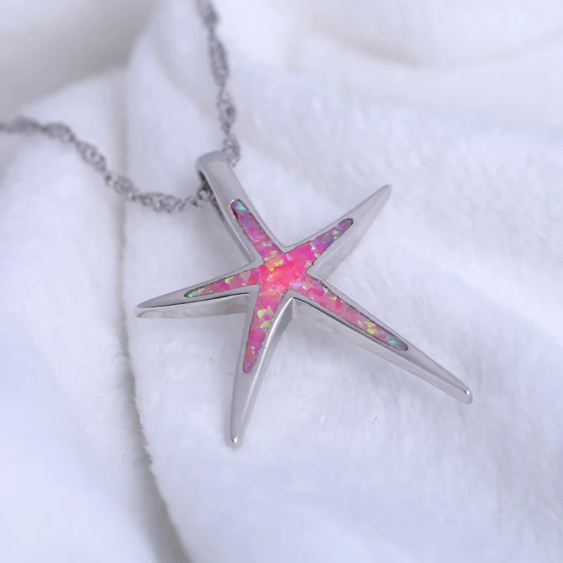 Ayowei Звездный Дизайн Розовый огненный опал для женщин Серебряное штампованное