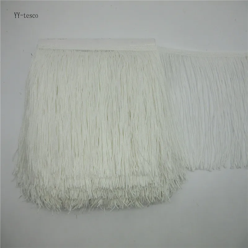 

YY-tesco 10Meter 20CM Long Lace Fringe Tassel Trim white Fringe Trimming Polyester Sew Latin Dress Stage Garment Accessories