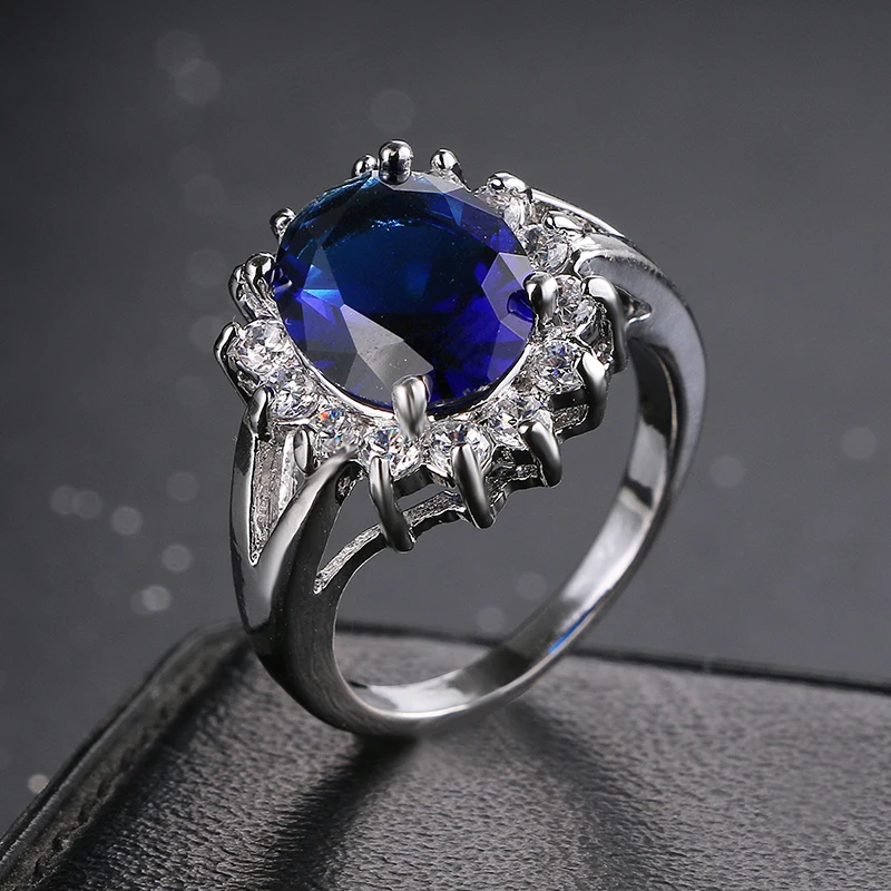 

2017 New Arrival Luxury Blue Cubic Zirconia Women Rings Anniversary Jewelry Gifts Trendy Ring Set Anillos Mujer R-011