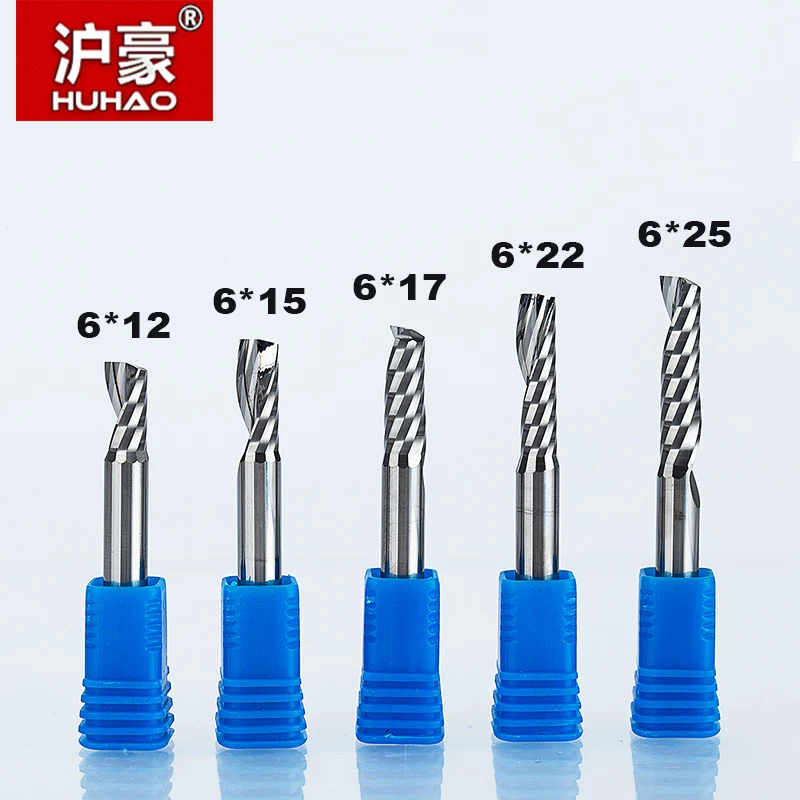 

HUHAO 1pc 6mm TOP Quality CNC Router Bit Single Flute Spiral Cutter 3A End Mill Carbide Milling Cutter For Wood Acrylic PVC MDF