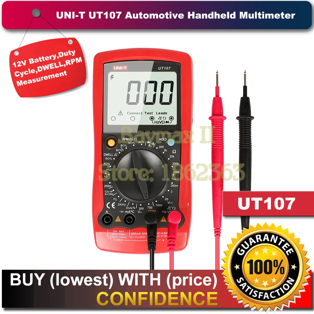 UNI-T UT107 LCD Automotive Handheld Multimeter AC/DC voltmeter Tester Meters with DWELL,RPM,Battery Check
UNI-T UT107 LCD Automotive Handheld Multimeter AC/DC voltmeter Tester Meters with DWELL,RPM,Battery Check
