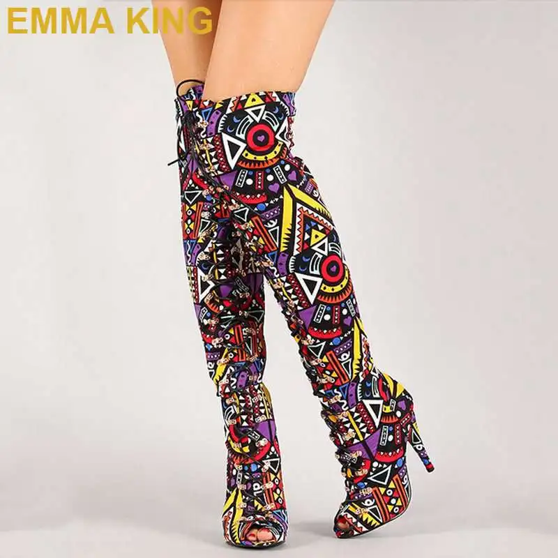 Sexy Runway Peep Toe Mixed Color Women Thigh High Boots Summer Sandals High Heels Shoes Lace Up Lady Gladiator Sandals Boots New
Sexy Runway Peep Toe Mixed Color Women Thigh High Boots Summer Sandals High Heels Shoes Lace Up Lady Gladiator Sandals Boots New