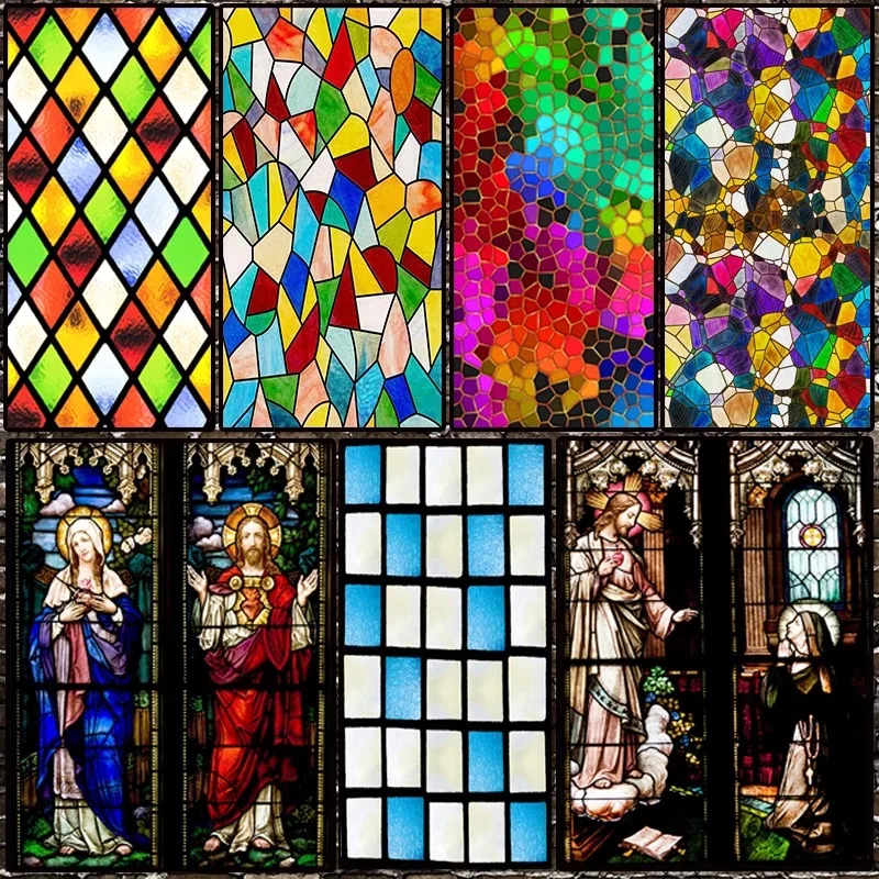 Frosted Church stained glass window film electrostatic home foil door sticker PVC Custom self-adhesive window decorative films
Frosted Church stained glass window film electrostatic home foil door sticker PVC Custom self-adhesive window decorative films