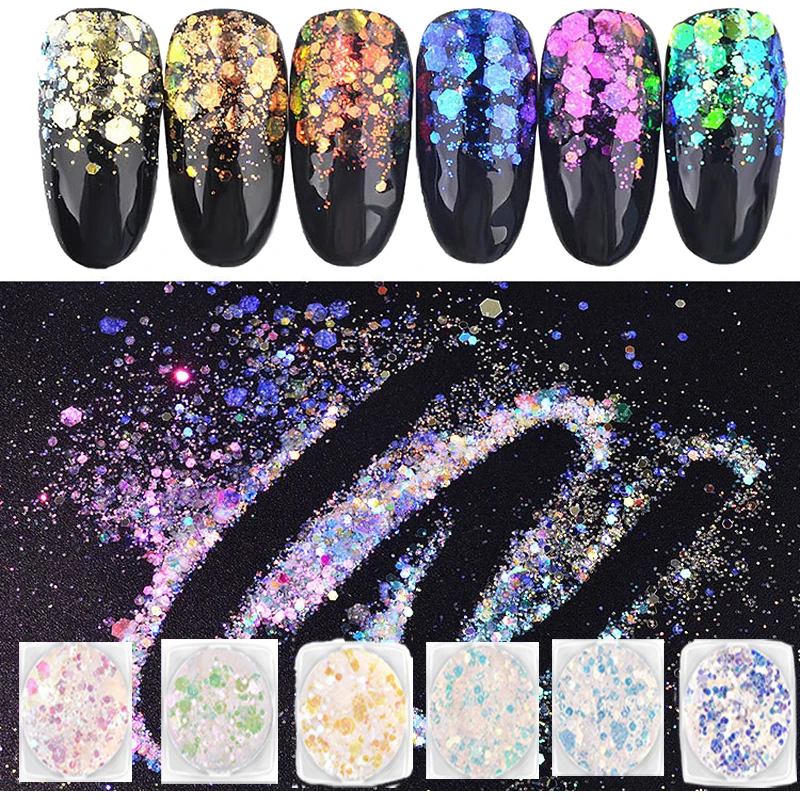 Rainbow Dazzling Glitter mix, 6 PCS /SET 6 COLORS GLITTER NAIL SEQUINS Transparent Mermaid Effect Aurora Paillette Confetti
Rainbow Dazzling Glitter mix, 6 PCS /SET 6 COLORS GLITTER NAIL SEQUINS Transparent Mermaid Effect Aurora Paillette Confetti