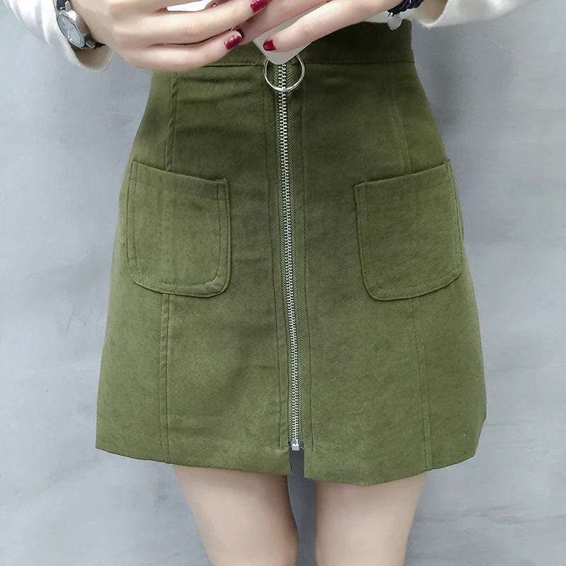 EXOTAO осень-зима мини-юбка для женщин замша А-силуэт Высокая талия молния карман Saia