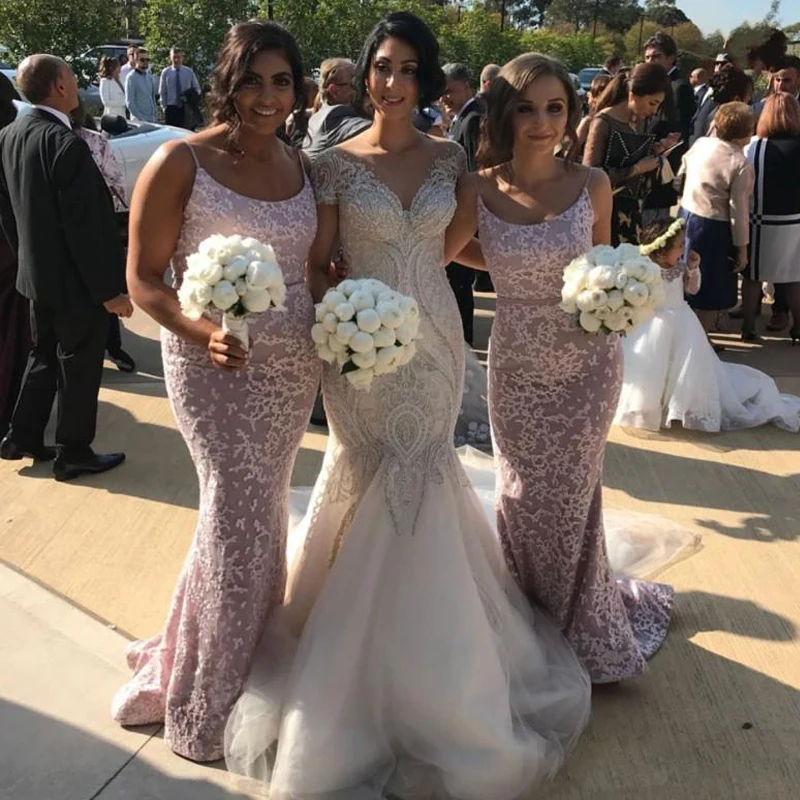2019 Full Lace Spaghetti Strap Mermaid Bridesmaid Dresses Sleeveless Ribbon Belt Long Country Maid of Honor Dress Plus Size
2019 Full Lace Spaghetti Strap Mermaid Bridesmaid Dresses Sleeveless Ribbon Belt Long Country Maid of Honor Dress Plus Size