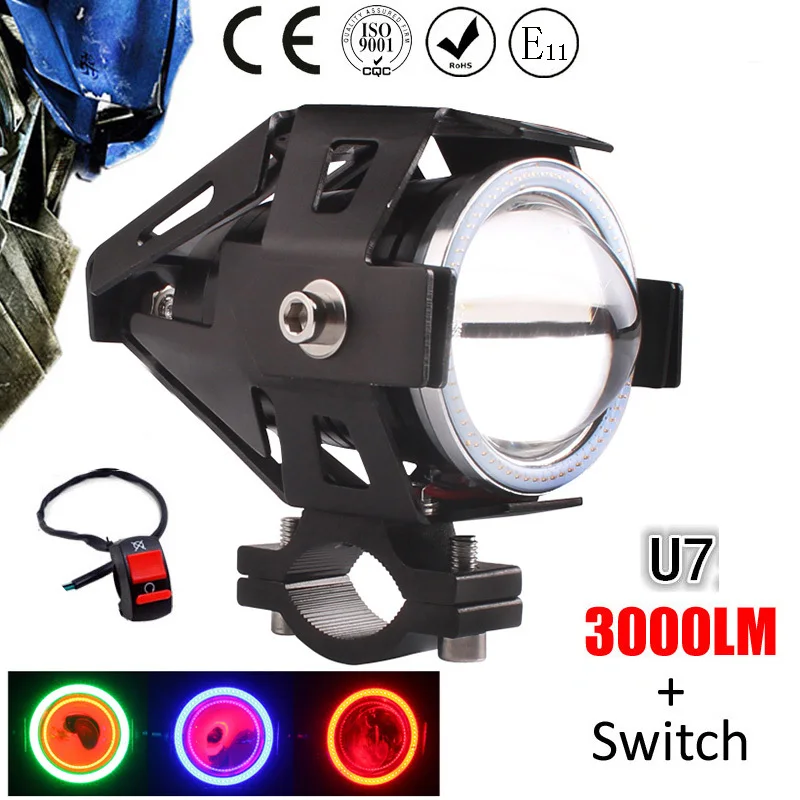 

1 pcs 125W Motorcycle Headlight Motorbike spotlight 3000LM Motos U5 U7 LED Driving car Fog Spot Head Light auxiliary Lamp 2016