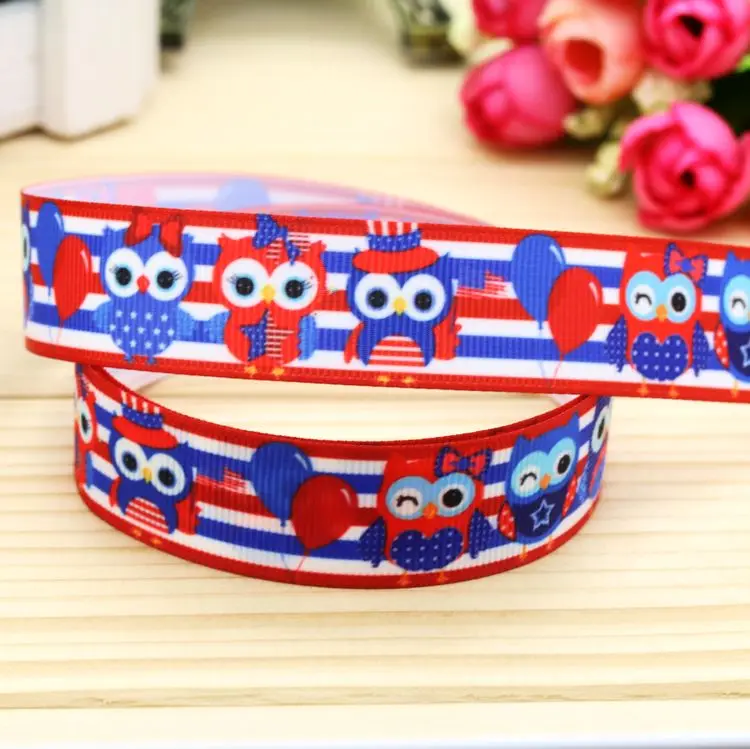 

7/8inch Free Shipping 4th Of July Owl Printed Grosgrain Ribbon Hairbow Headwear Party Decoration Diy Wholesale OEM 22mm P5424