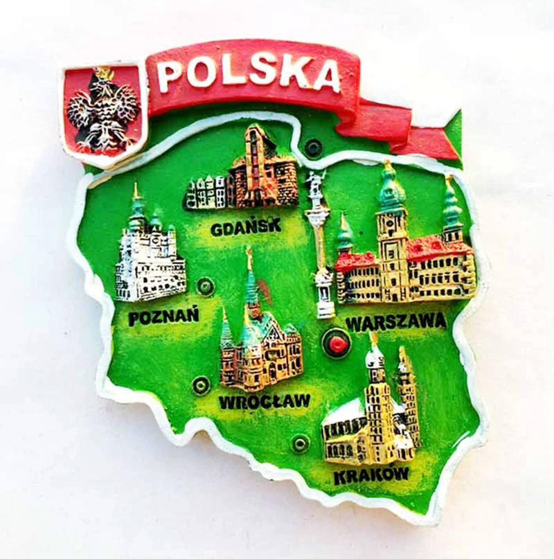 

Handmade Painted Poland Landmark Travel Map 3D Fridge Magnets Tourism Souvenirs Refrigerator Magnetic Stickers Gift