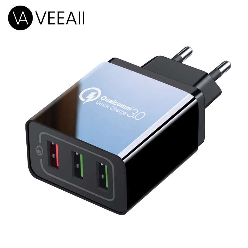 VEEAII 3 порта 2.1A QC3.0 зарядка для айфона настенный адаптер USB зарядное устройство ЕС