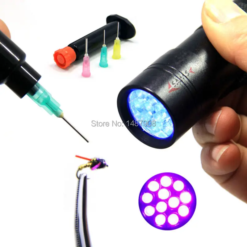 

SAMSFX Fly Tying Kits UV 12 LEDs Bright Black Light Flashlight Clear Glue Cure Manual Syringe Dispenser with Dispensing Needle