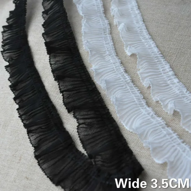 3.5CM Wide White Black Pleated Chiffon Fabric Elastic Ruffle Lace Ribbon Edge Trim Cuffs Neckline Decor DIY For Sewing Supplies
3.5CM Wide White Black Pleated Chiffon Fabric Elastic Ruffle Lace Ribbon Edge Trim Cuffs Neckline Decor DIY For Sewing Supplies