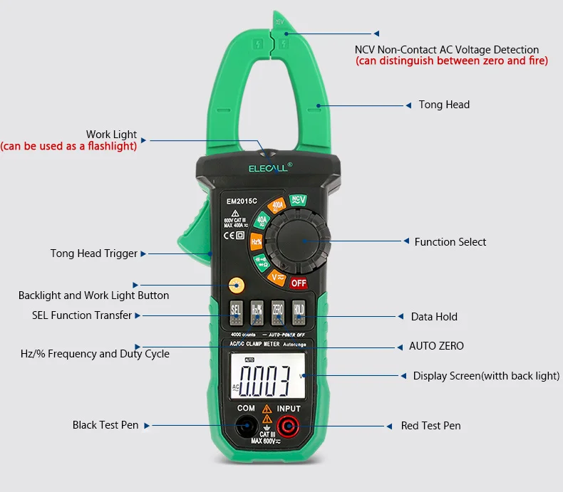 Update Clamp Meters EM2015C Full Protection Clip-on Multimeter 600A AC & DC Current NCV LCD Backlight Digital
Update Clamp Meters EM2015C Full Protection Clip-on Multimeter 600A AC & DC Current NCV LCD Backlight Digital