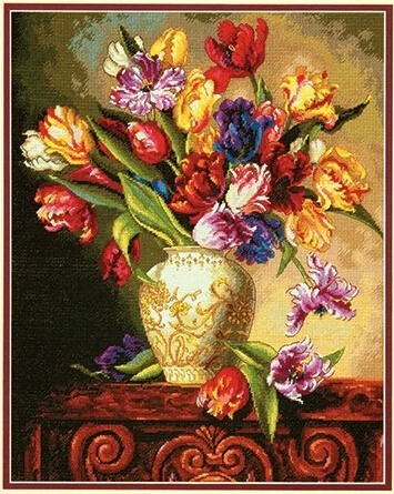 

Top Quality Beautiful Lovely Counted Cross Stitch Kit Parrot Tulips Tulip Flowers Flower in Vase dim 35305