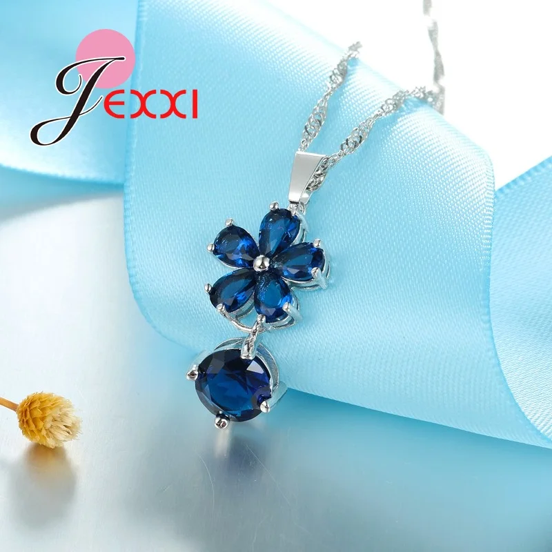 Charming 925 Sterling Silver Necklace Earrings Ring Women Jewelry Sets Dark Blue Cubic Zirconia Flower Pendant
Charming 925 Sterling Silver Necklace Earrings Ring Women Jewelry Sets Dark Blue Cubic Zirconia Flower Pendant