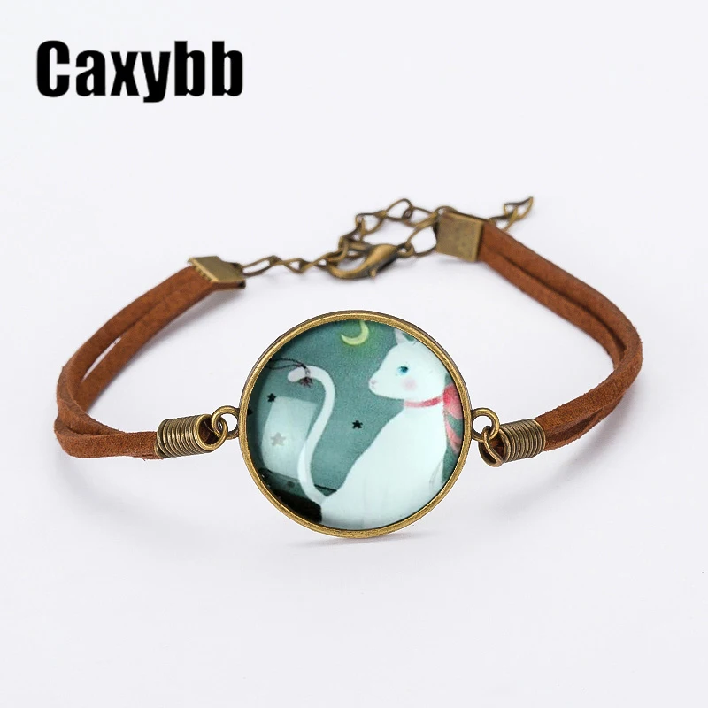 Женский кожаный браслет Caxybb со стеклом и веревкой с животным лошадью котом