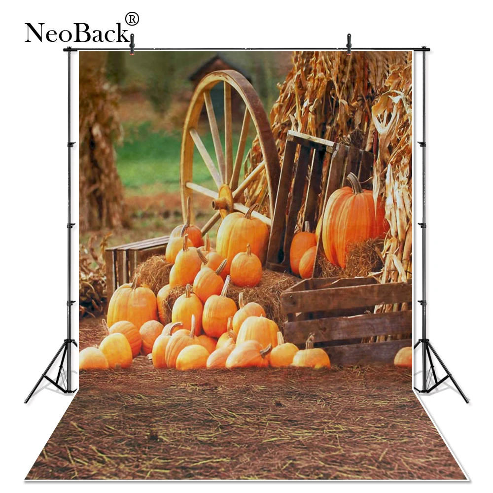 

NeoBack Halloween Pumpkin Blowout Sale Photo background Children Kids Wheel Straw Holiday Scene Studio Portrait Photo Backdrops
