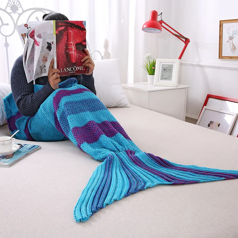 Теплое Мягкое разноцветное Полосатое клетчатое вязаное крючком большое одеяло