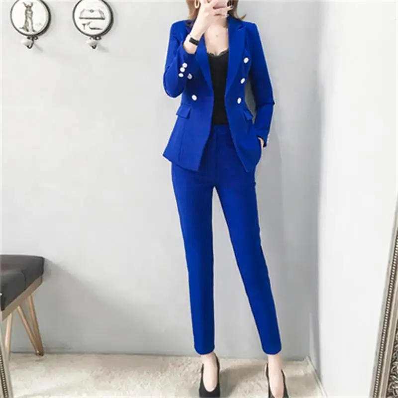 Fashion Pant Suits women spring New high-end British style casual blue double-breasted suit + pants two-piece Suits women
Fashion Pant Suits women spring New high-end British style casual blue double-breasted suit + pants two-piece Suits women