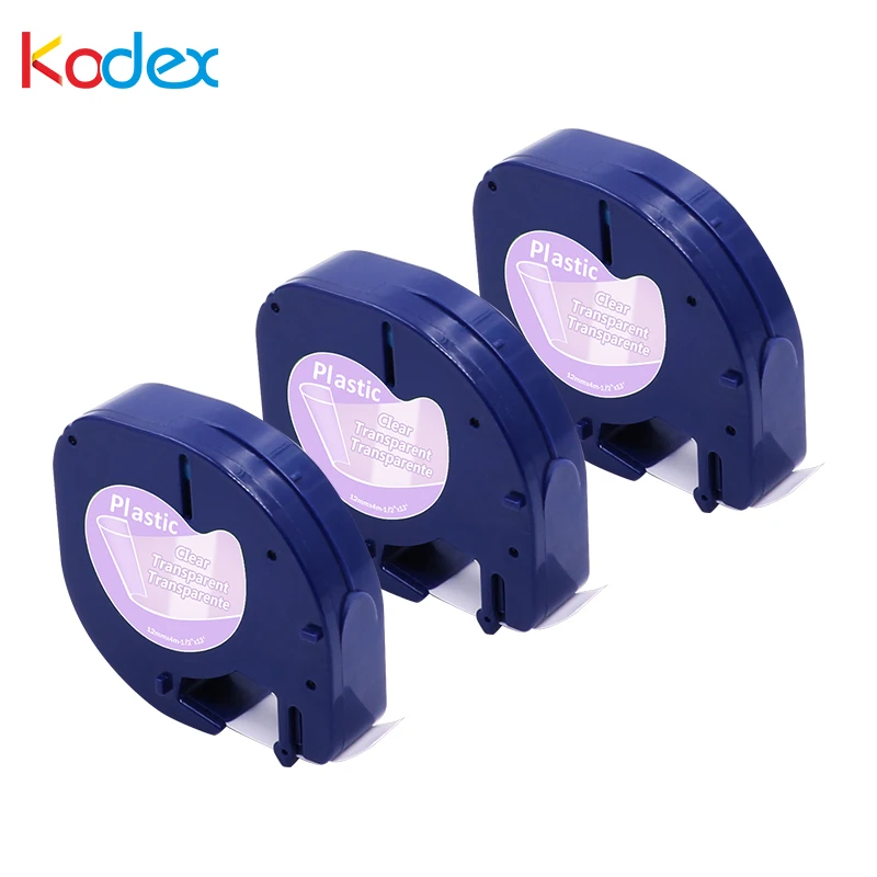 Kodex 3PK/Лот 12 мм 12267 черный на прозрачном совместимый с DYMO Letra tag пластиковая