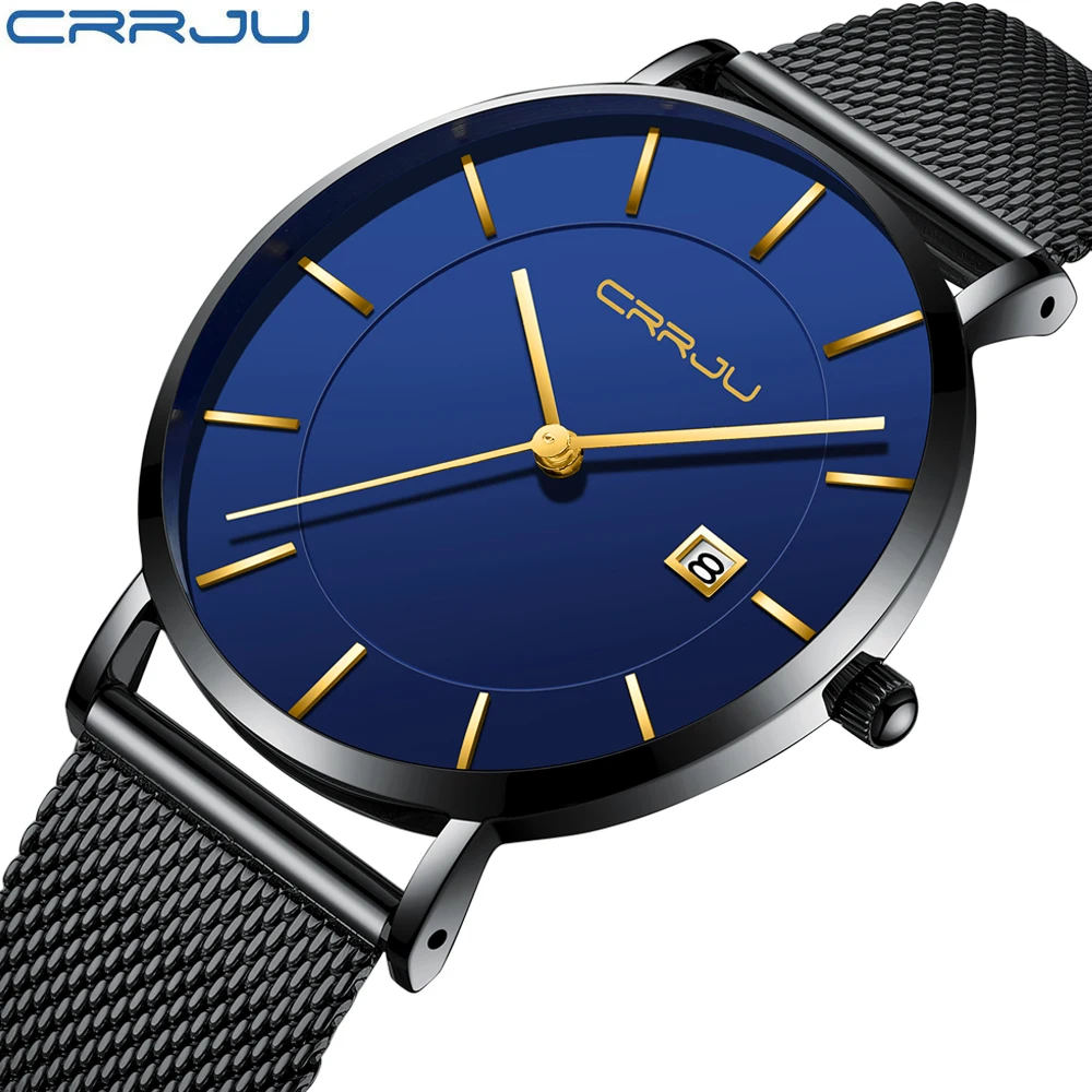 

Часы наручные CRRJU мужские спортивные, брендовые роскошные классические деловые, с сетчатым ремешком, с датой