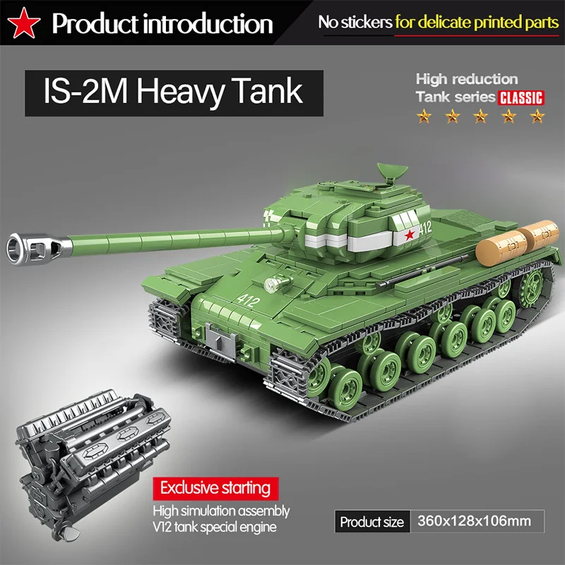 1068 PCS Soviet Russia IS-2M Heavy Tank Building Blocks Compatible Military WW2 Soldier Police Weapon Bricks Toys for Kids boys
1068 PCS Soviet Russia IS-2M Heavy Tank Building Blocks Compatible Military WW2 Soldier Police Weapon Bricks Toys for Kids boys
