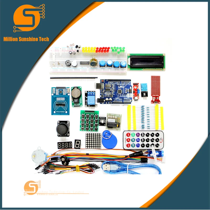 

Free shipping mega 2560 r3 starter kit motor servo RFID Ultrasonic Ranging relay LCD for arduino