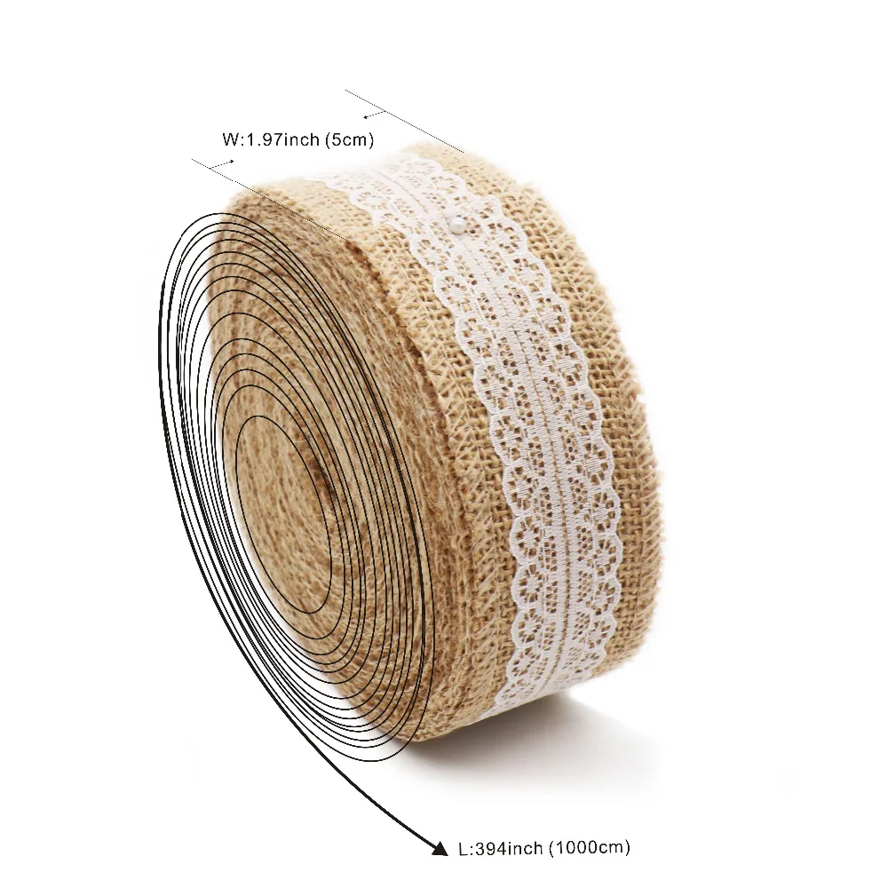 Natura Jute Burlap Hessian Ribbon with Lace Trims Tape Roll Vintage Rustic Wedding Decoration Mariage Wedding Supplies 10M*5cm W
Natura Jute Burlap Hessian Ribbon with Lace Trims Tape Roll Vintage Rustic Wedding Decoration Mariage Wedding Supplies 10M*5cm W
