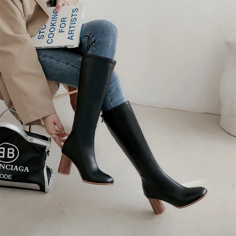 

FEDONAS Autumn Winter New Concise Synthetic Leather Women Knee High Boots Zipper Warm Riding Boots Long Boots Party Shoes Woman