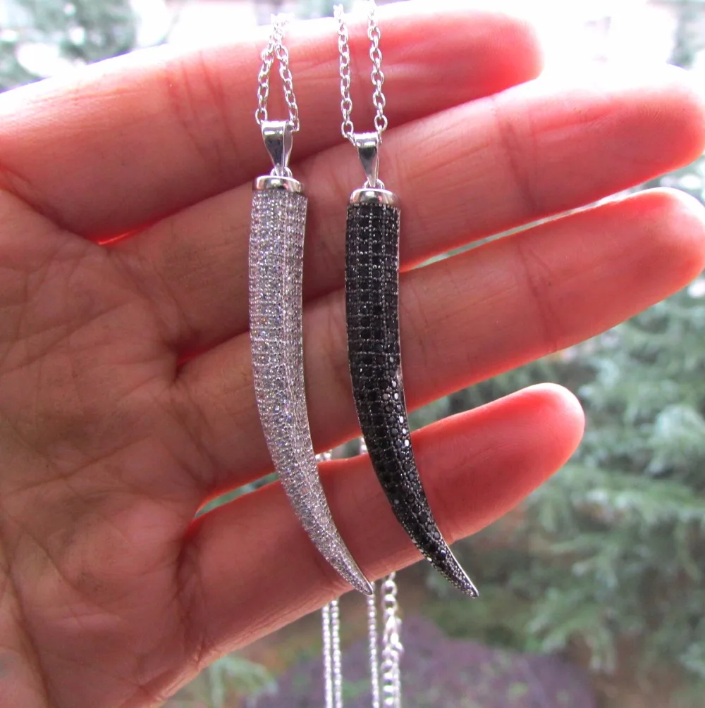 925 sterling silver stamp 925 micro pave cz clear black cubic zirconia women horn necklace
925 sterling silver stamp 925 micro pave cz clear black cubic zirconia women horn necklace