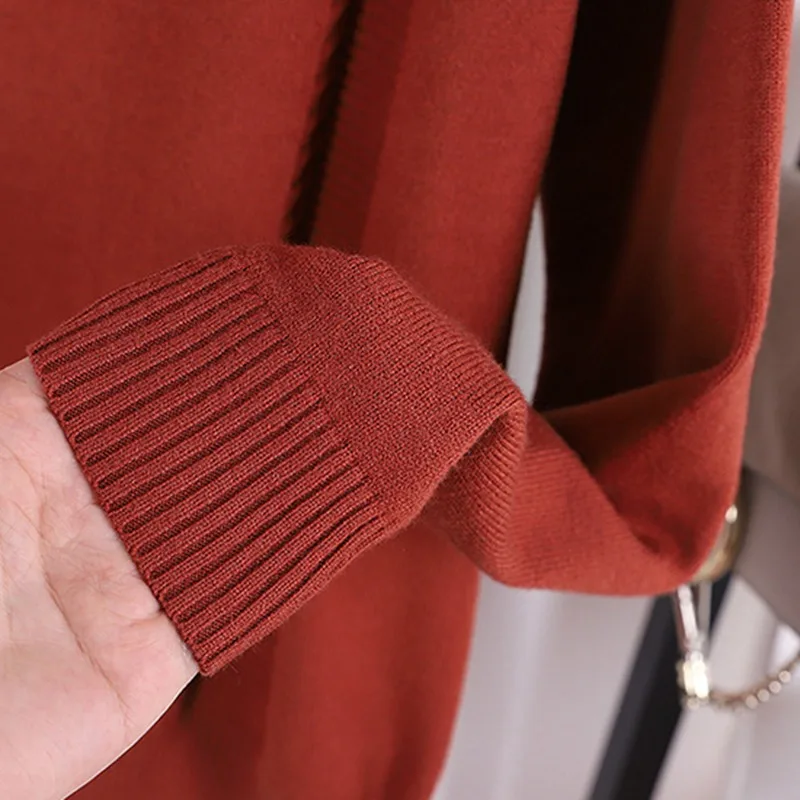 Женский свитер с круглым вырезом вязаный эластичной резинкой на осень и зиму |