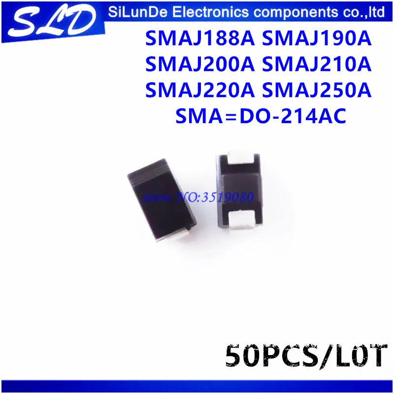 50pcs/lot SMAJ188A SMAJ190A SMAJ200A SMAJ210A SMAJ220A SMAJ250A SMA=DO-214AC TVS DIODE
50pcs/lot SMAJ188A SMAJ190A SMAJ200A SMAJ210A SMAJ220A SMAJ250A SMA=DO-214AC TVS DIODE