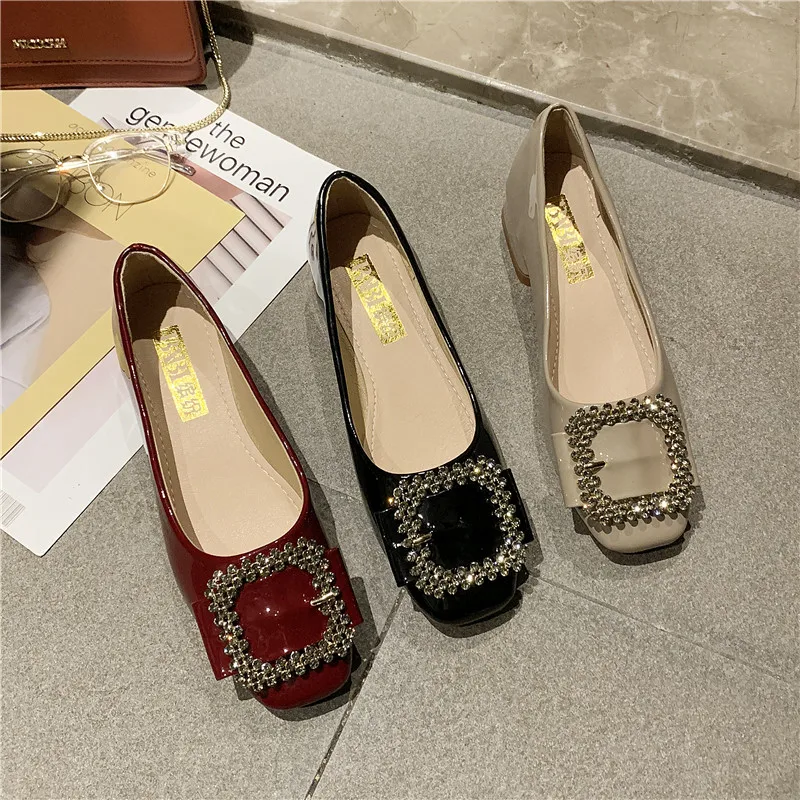 YEELOCA Pumps Women Med Heels Square Toe Hoof Heel Metal Decoration Fashion Black Bling Casual Shoes Women