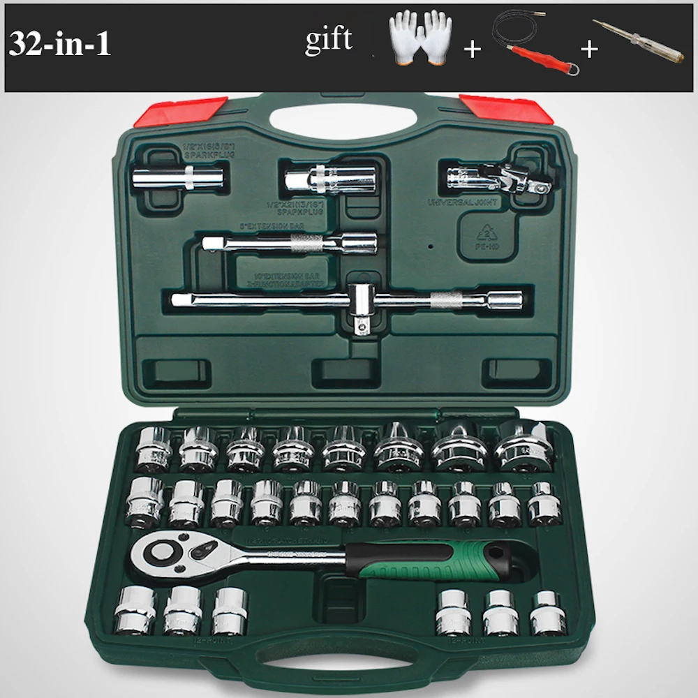 32-in-1 Combination Repairing Kit Handtool Set for Auto Motorcycles Generator Engine Tyre Ratchet Socket Hand Tool
32-in-1 Combination Repairing Kit Handtool Set for Auto Motorcycles Generator Engine Tyre Ratchet Socket Hand Tool