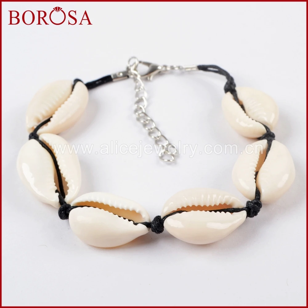 BOROSA 10 шт. новые 8-дюймовые браслеты с шестью Cowrie ракушки шармы черные/белые