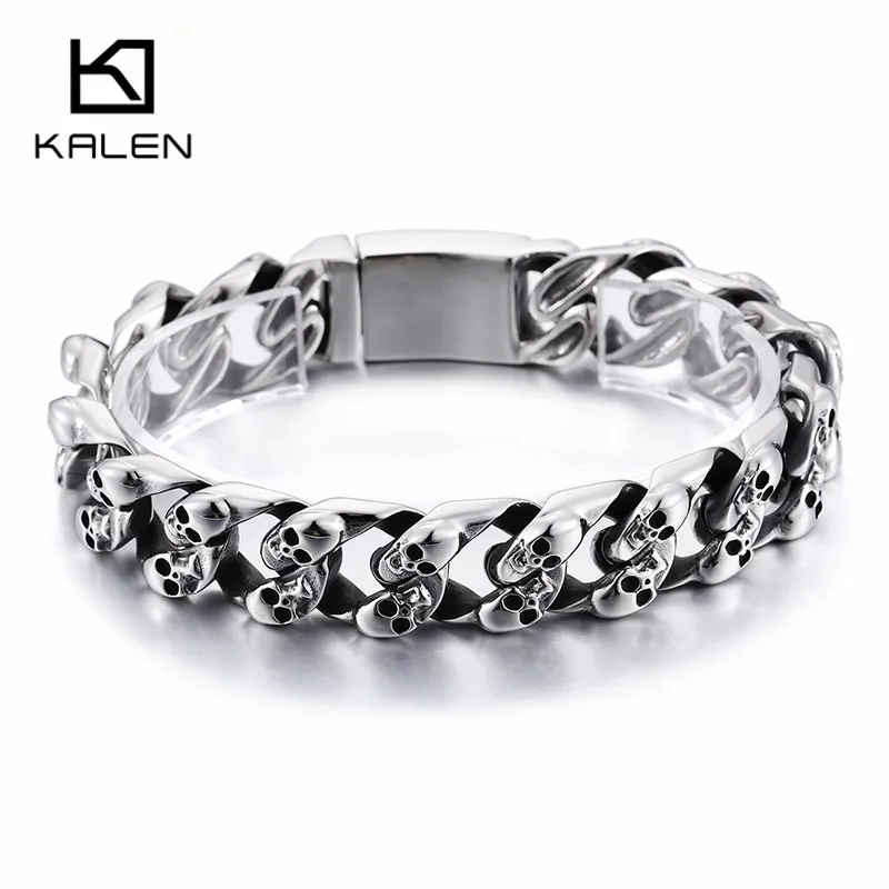 KALEN Punk Skull Charm Bracelets Men 21.5cm Stainless Steel Link Chain Wrap Bangle Gothic Biker Jewelry 2020
KALEN Punk Skull Charm Bracelets Men 21.5cm Stainless Steel Link Chain Wrap Bangle Gothic Biker Jewelry 2020
