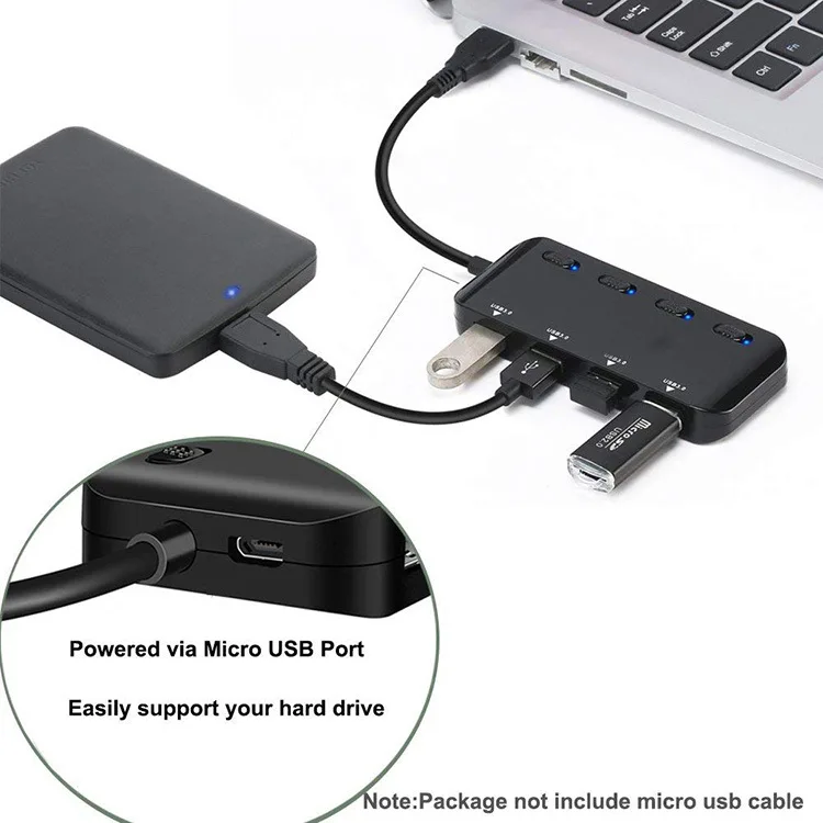 4 Port Micro USB Hub 3.0 USB Splitter High Speed 480Mbps USB3.0 Hub LED With ON/OFF Switch For Tablet Laptop Computer
4 Port Micro USB Hub 3.0 USB Splitter High Speed 480Mbps USB3.0 Hub LED With ON/OFF Switch For Tablet Laptop Computer