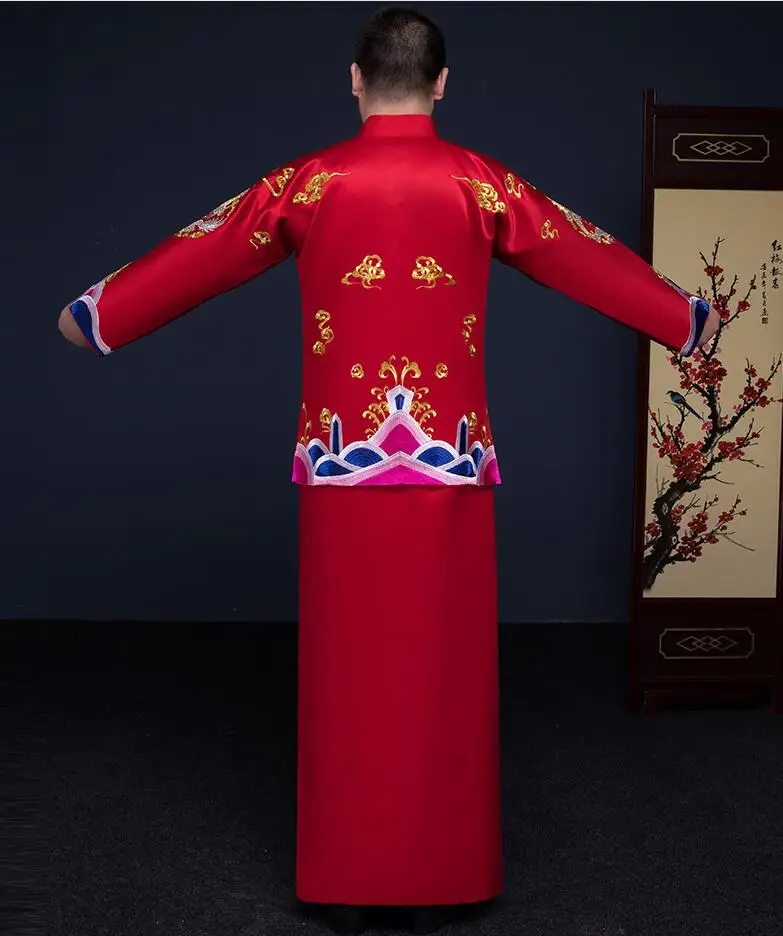 Show men's clothing pratensis chinese style wedding Gown red embroidery groom evening Long gown kimono jacket tang suit costume
Show men's clothing pratensis chinese style wedding Gown red embroidery groom evening Long gown kimono jacket tang suit costume