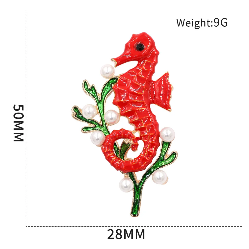 PULATU Red Seahorse Brooch Pins for Women Enamel Pearl Animal Design High Quality Brooches Kids Clothing Accessories 2018 New | Украшения