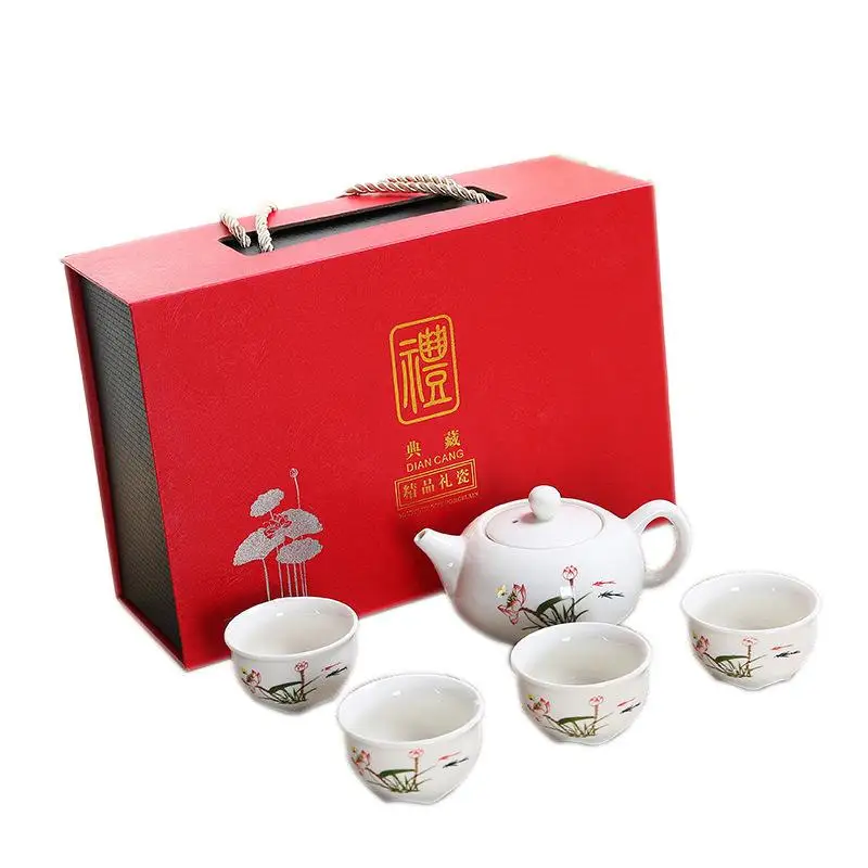 White Ceramic Tea Set Include 1 Teapot 4 Teacups Elegant Lotus Printed Teapot Kettle Chinese Travel Ceramic Portable Teaset Gift
White Ceramic Tea Set Include 1 Teapot 4 Teacups Elegant Lotus Printed Teapot Kettle Chinese Travel Ceramic Portable Teaset Gift