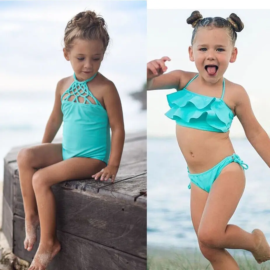 Summer Hot 2-7Y Toddler Baby Girls Kids Swimwear Ruffles Mesh Tube Swimsuit Bathing Suit Tankini Bikini Set Beachwear Holiday | Мать и