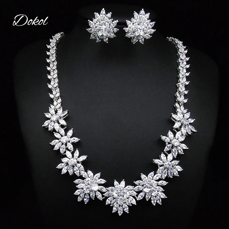 DOKOL Luxury Silver Color Wedding Jewelry Set For Brides Sparkling Zirconia Flower Cluster Necklace Sets For Women DKS0029
DOKOL Luxury Silver Color Wedding Jewelry Set For Brides Sparkling Zirconia Flower Cluster Necklace Sets For Women DKS0029