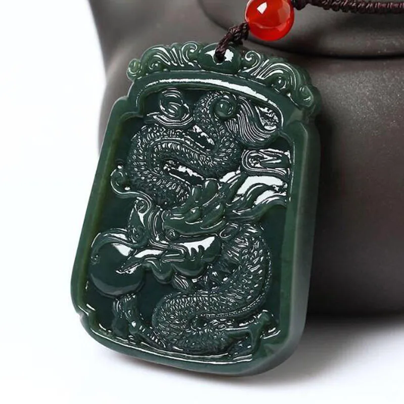 Ювелирные изделия (Hetian) нефрита ручной работы резные Подвеска китайский дракон