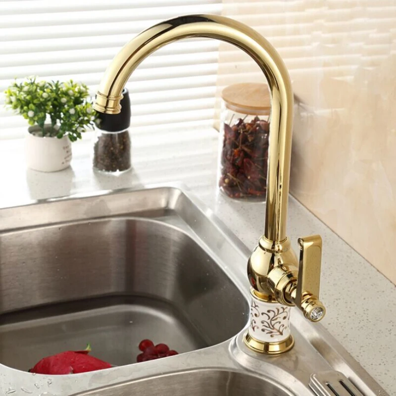 Kitchen Faucet Golden Copper For Cold and Hot Water Tap Sink Vegetable Washing Basin 360 Degree Rotating | Обустройство дома