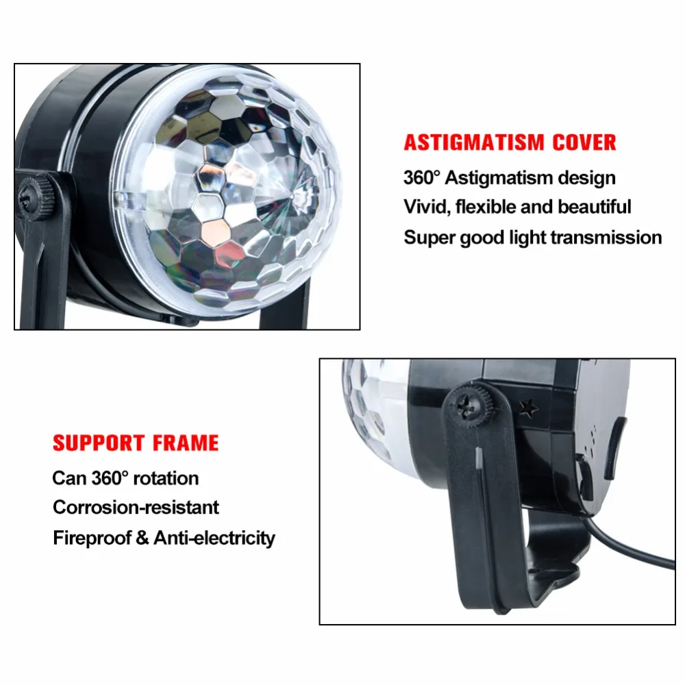 Foxanon RGB 3W Crystal Magic Ball Led Stage Light DJ KTV Disco Christmas Laser Lights Lighting Effect IR Remote Controller | Лампы и