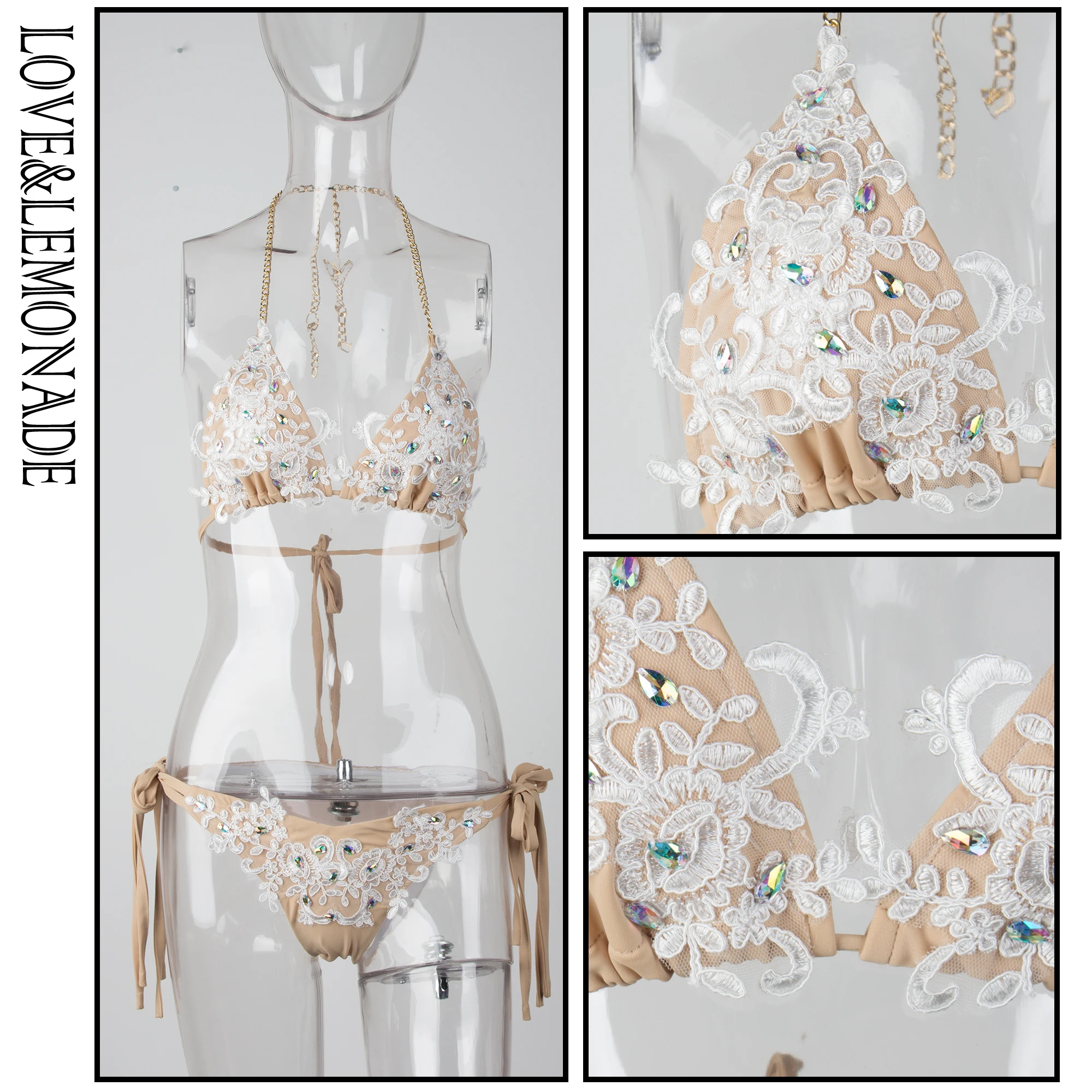 LOVE & LEMONADE White Lace Beaded Metal Chain Decoration Two-Pieces Beach BIKINI LM1185
LOVE & LEMONADE White Lace Beaded Metal Chain Decoration Two-Pieces Beach BIKINI LM1185