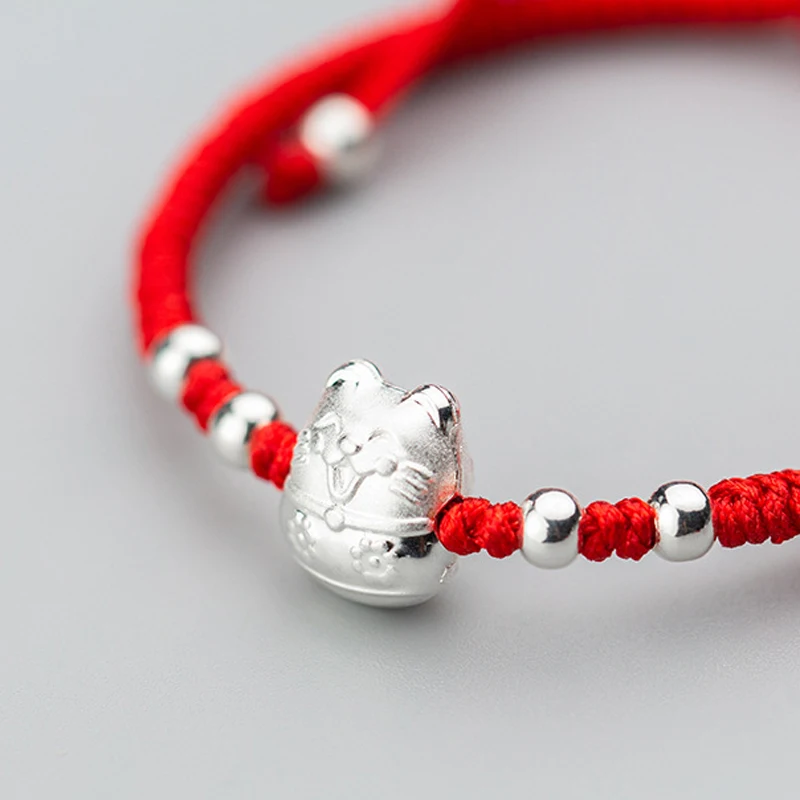 NBSAMENG 925 пробы серебро повезло кошка бисер красный канат браслет для Для женщин