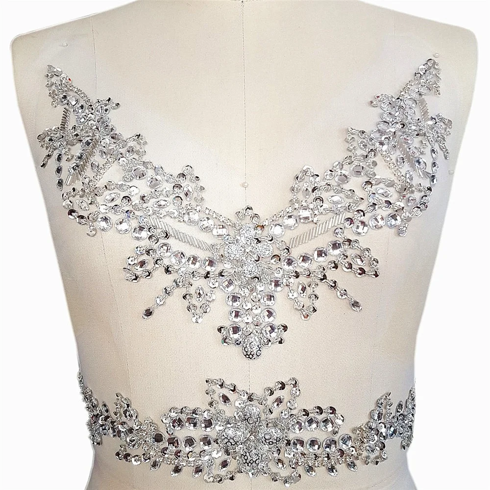 Sumptuous Handmade Silver Sew on Sequin Rhinestones Collar Waist Belt Fine Crystal Appliques Designs for DIY Wedding Dress
Sumptuous Handmade Silver Sew on Sequin Rhinestones Collar Waist Belt Fine Crystal Appliques Designs for DIY Wedding Dress