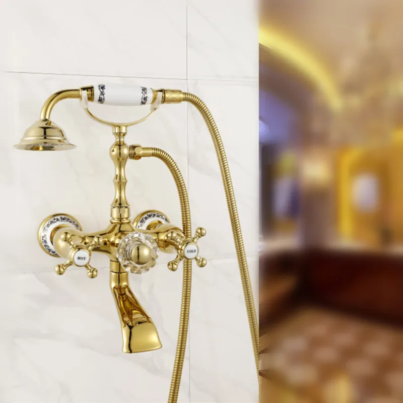 Shower Faucet Luxury Crystal Gold Brass Bath Shower Wall Mounted Ceramics Telephone Style Dual Handle Mixer Taps AD-1898
Shower Faucet Luxury Crystal Gold Brass Bath Shower Wall Mounted Ceramics Telephone Style Dual Handle Mixer Taps AD-1898